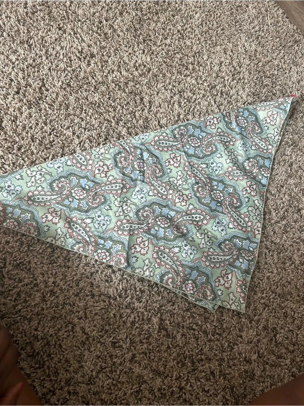 Vtg Silk-Feel Paisley Scarf with Gold Tone Slide - Mint Green